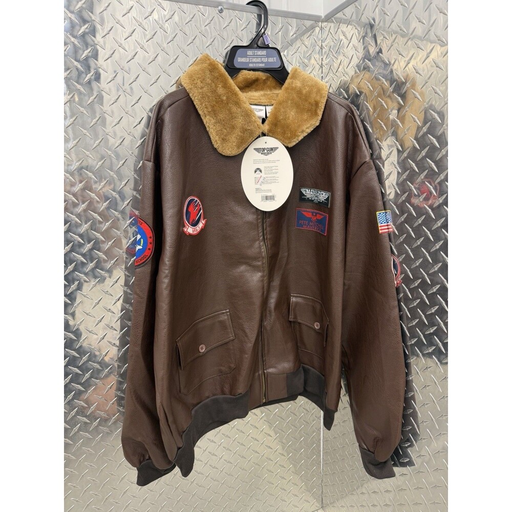 Top Gun Maverick Bomber Jacket Size 44/XL Adult Standard Brown Faux Fur Collar